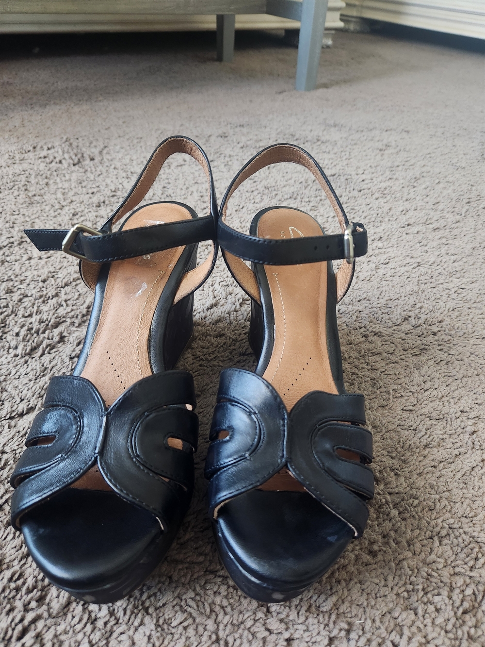 Clarks Black Women's Open-Toe Ankle-Strap Wedge Sandals